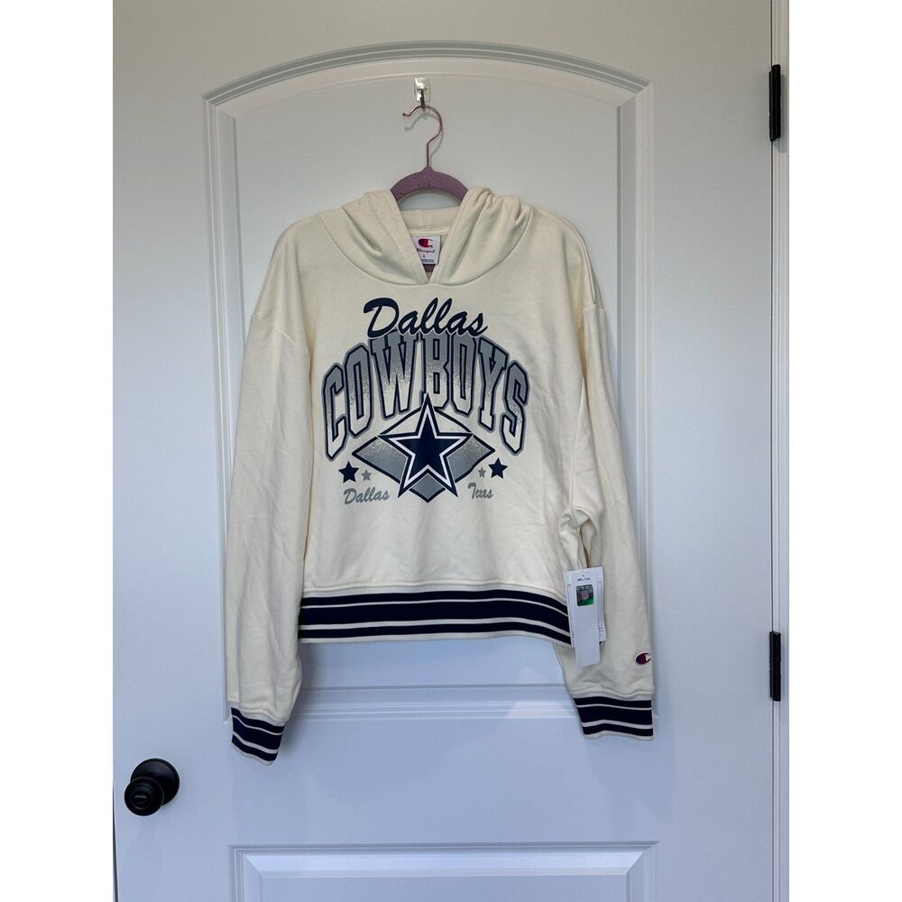 NWT Champion NFL Dallas Cowboys Hoodie Cropped Cream Size Large